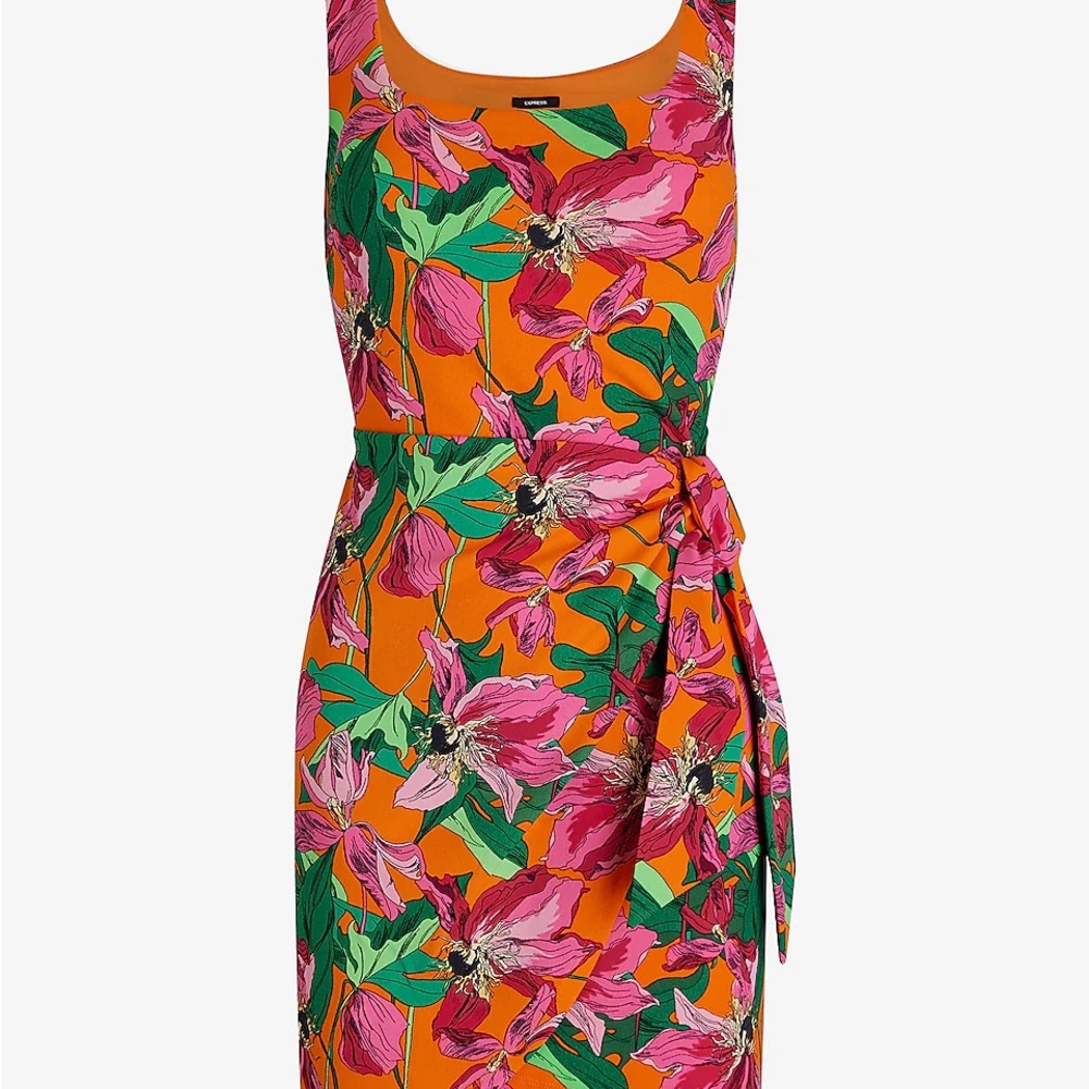 Bright and beautiful floral express dress- faux wrap. New with tags!🌸🌺🌷🌻